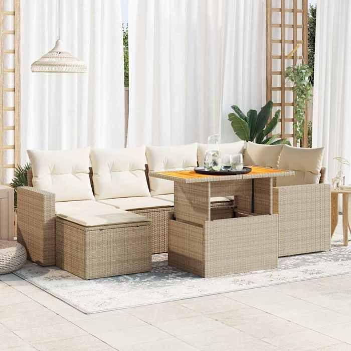 VidaXL Salon de jardin avec coussins 7 pcs beige résine tressée 3327061