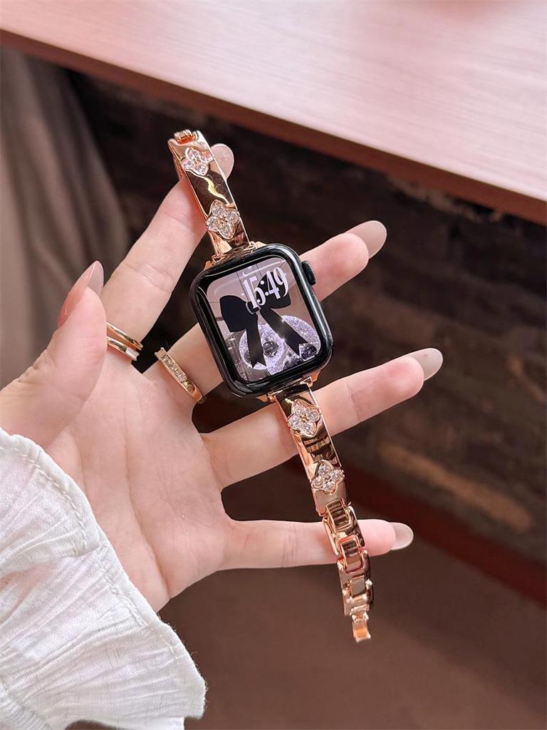 Compatible with Apple Watch Series 11, Huawei GT6, and Xiaomi 9 Pro: Diamond Four-Leaf Copper Chain Band iWatch1098E