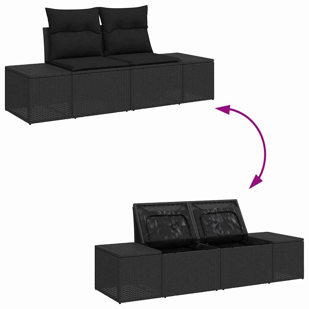 Garden Sofa Set with Storage 6 pcs Black Poly Rattan