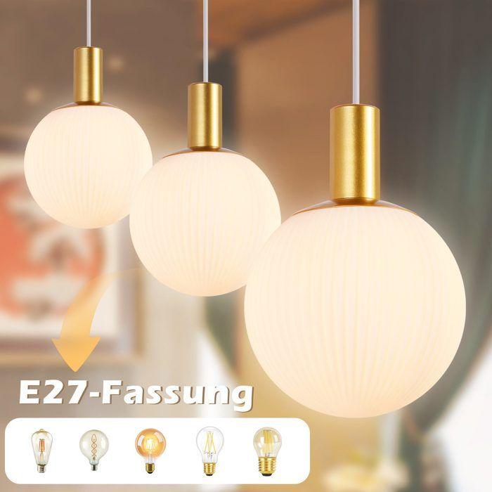 Suspension Dining Table - NETTLIFE - Glass Pendant Lamp - E27 - 3 Bulbs - Gold