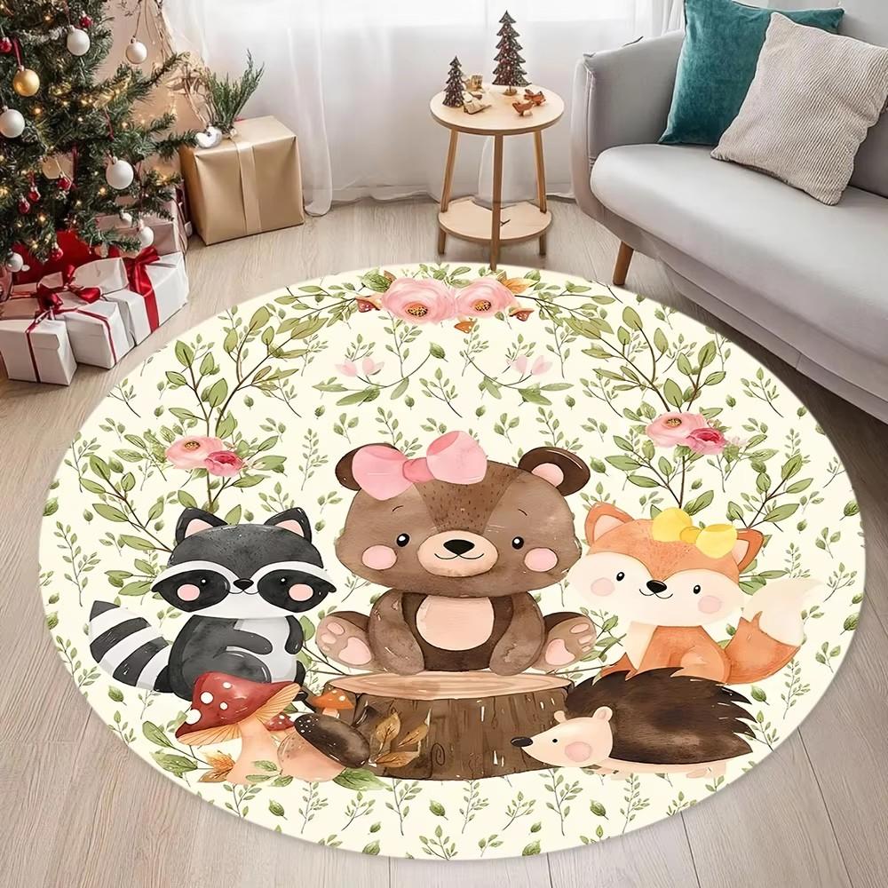 

Cartoon Bear Balloon Round Carpet Kawaii Area Rugs Circle Carpets for Living Room Floor Mat Polyester Anti-Slip Mat for Children 80cm