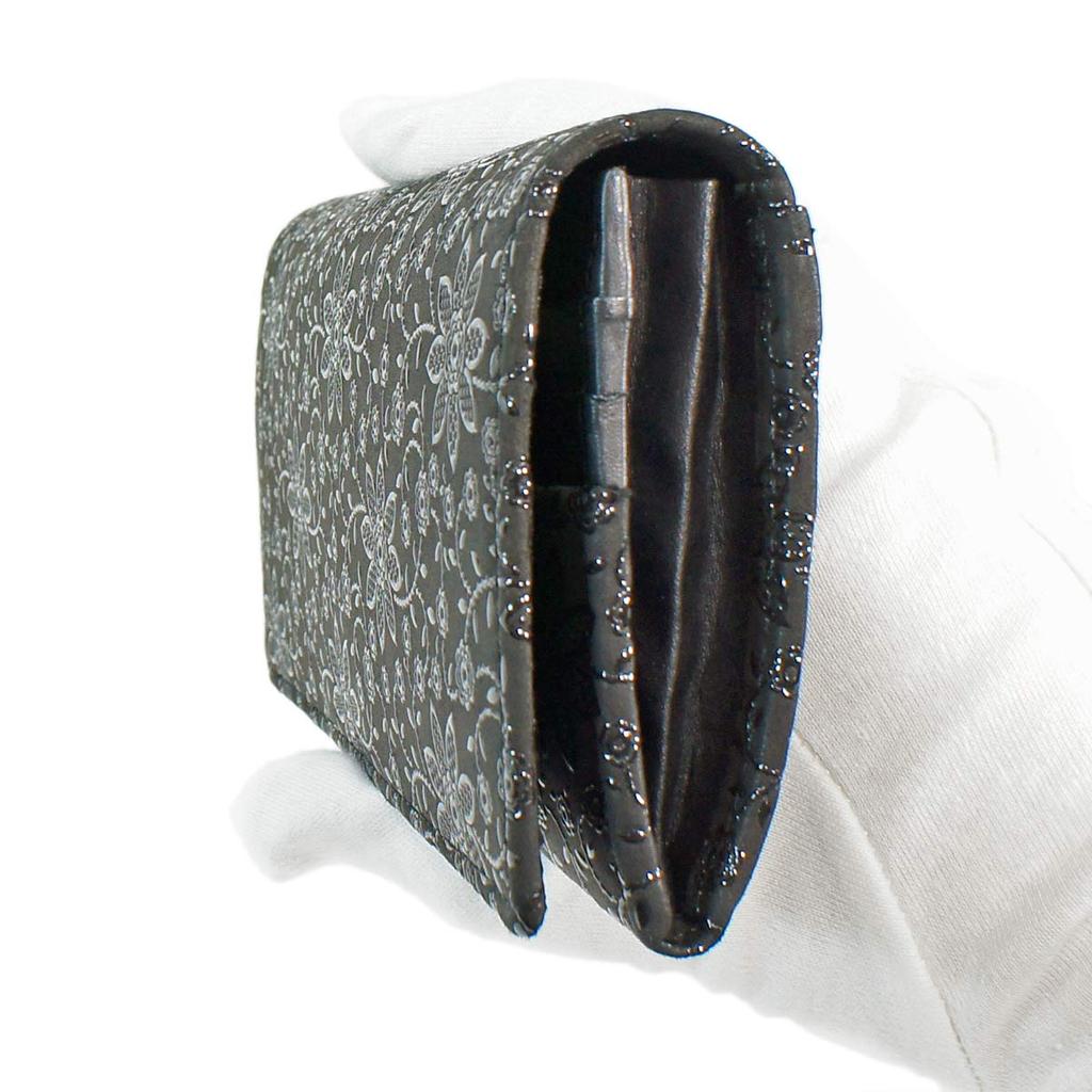 Inden Long Wallet Bundle Q with Coin Purse Deerskin Black x Black Lacquer Clematis Pattern [Indenya] 2308-01-169