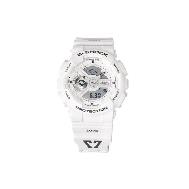 Casio Men's White Lcd/Analog Dual Display Series 200M Water Resistant Quartz Movet Resin Strap Watch Watches Ga-110Mw-7Aprs