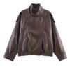Women's Fall Simple Solid Retro Versatile PU Leather Pilot Jacket