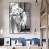 Solid Wood Frame Angel Wing Woman Canvas Painting Black White Pink Girl Posters And Prints Portrait Picture for  Living Room Decor
