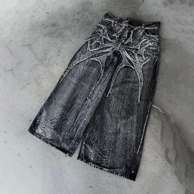 Millennium Ghost Jeans High Street Spider Embroidery Streetwear Gothic Oversized Baggy