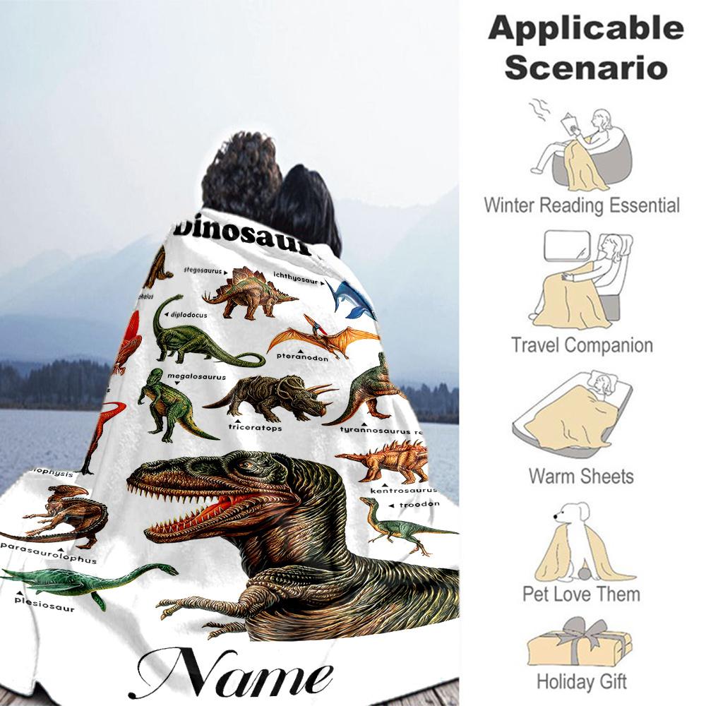 Dinosaurs Personalized Text Blanket Cozy Customizable Blanket Ultra-Soft for Nap Sofa Couch Office Four Seasons Multipurpose