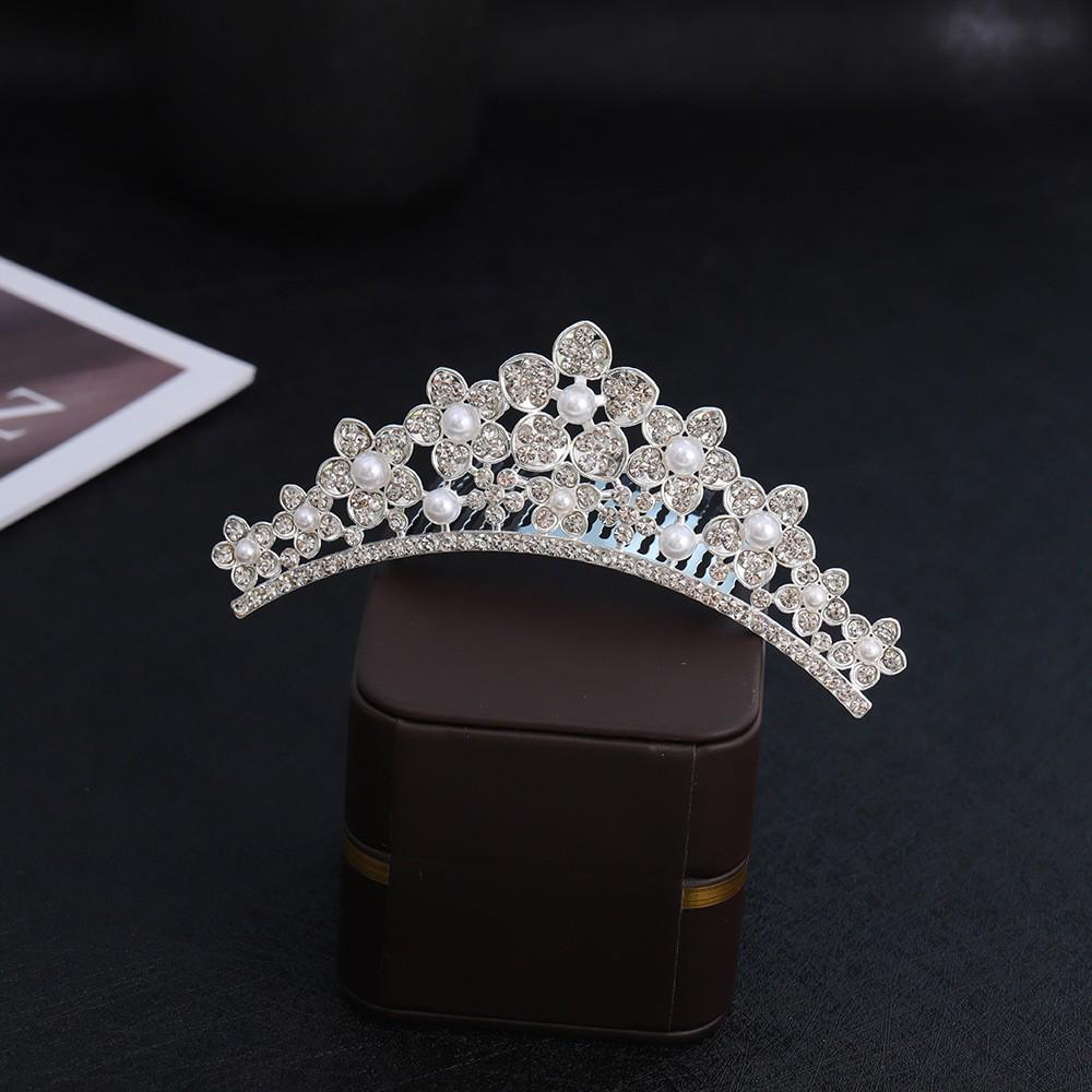 Children's Rhinestone and Pearl Hair Comb Crown for Weddings and Photo Shoots