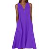 Women's Sleeveless V-Neck Button Front A-Line Dress with Side Pockets in Multiple Colors