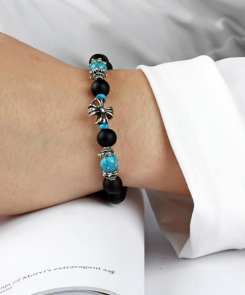 Shoveoff C24Svb-1013 Handmade Natural Stone Turquoise Onyx Matte Bracelet