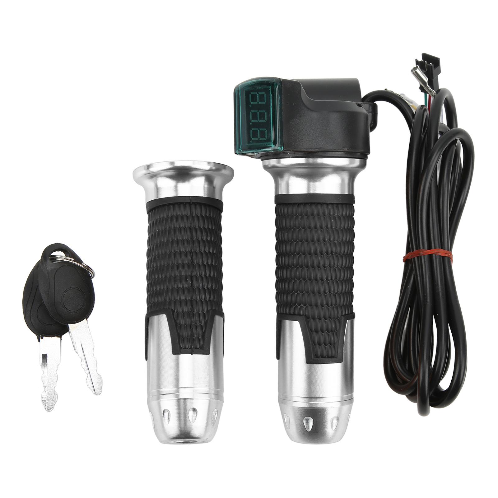 2PCS Electric   Throttle Handle Speed Control Throttle Grip with Green Digital Display Grain Pattern