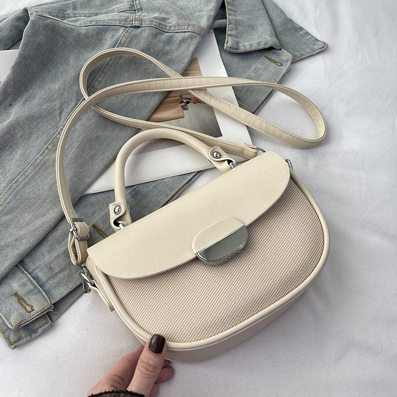 Spring New Niche Fashion Contrasting Color Saddle Bag Portable Shoulder Crossbody Trendy Women's Bag