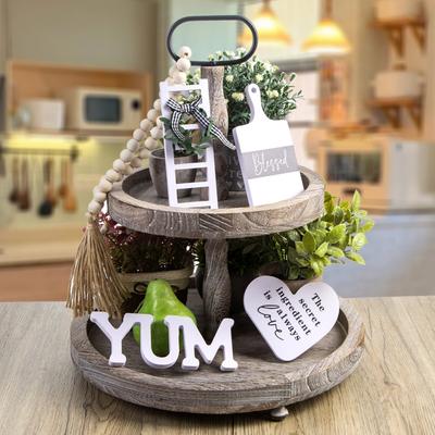 Bauernhaus-Dekoration für gestuftes Tablett, schönes „Sweet Home“-Holzschild, rustikale Tablett-Dekorationen, Tafelaufsatz für die Heim- und Küchendekoration(Etagentablett NICHT im Lieferumfang enthalten)5 Stück
