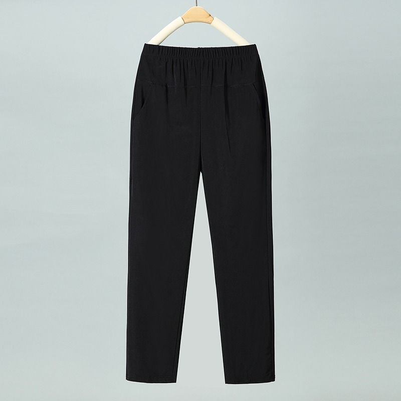 

Новая летняя мода Минималистичные брюки с высокой талией для женщин среднего и пожилого возраста, большого размера, свободные, повседневные, с принтом, из ледяного шелка 8XL чёрный