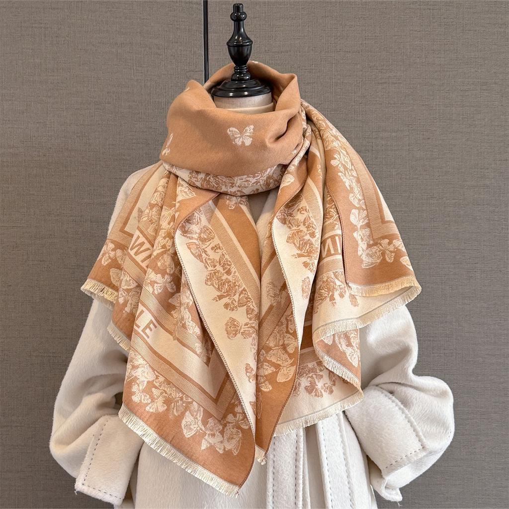 Luxury  Winter Cashmere Pashmina Shawl Lady Wrap Warm Winter Scarves Butterfly Letters Jacquard Female Stoles Scarf