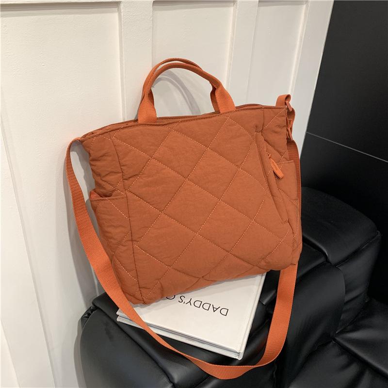 Autumn and Winter Commuting Large-capacity Tote Bag, Student Class Shoulder Bag, Cotton Clothes, Messenger Bag, Soft Waxy Handbag