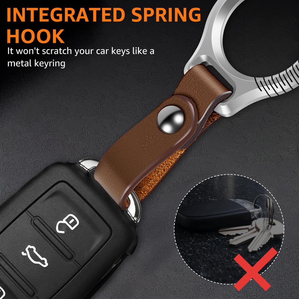 Leder Schlüsselanhänger Rindsleder Auto Schlüsselanhänger Titan Metall Schlüsselring Luxus Herren Mode Schlüsselanhänger Personalisierbar Kreative Schlüsselanhänger Clip