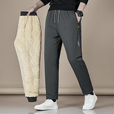Autumn and Winter Lambswool Trousers Men's Padded Warm Casual Sports Trousers Loose Straight Hundred Yards Cotton Trousers Man