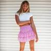 European Style Women Clothing Midi Skirt Ruffle Print Fashion Floral Mini