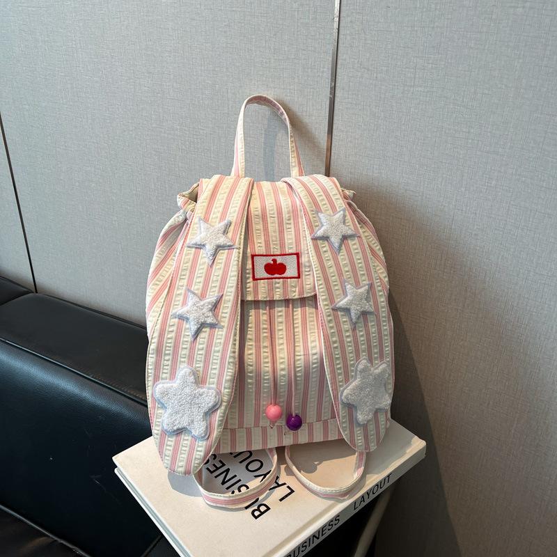 Rabbit Ears Backpack Bag Little Star Striped Backpack Large Capacity Commuter Versatile Girl Heart Student Class School Bag
