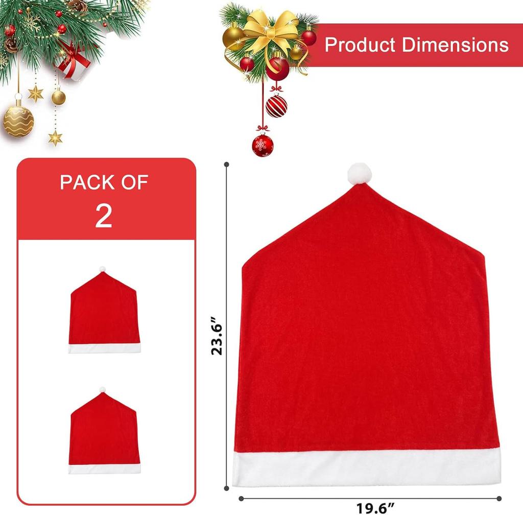 Christmas Chair Covers Santa Claus Hat Chair Back Covers for Xmas Holiday Festival Indoor Kitchen Bar Counter Stools Decorations