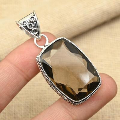 Smoky Topaz Gemstone Handmade 925 Sterling Silver Jewelry Pendant For Wedding Gift