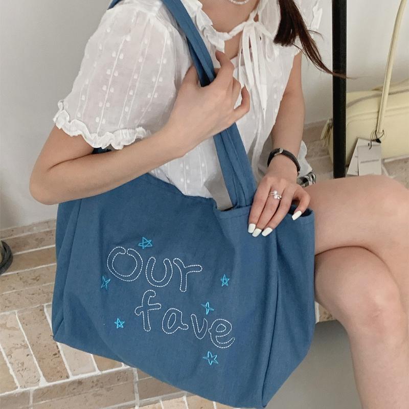 Retro Denim Shoulder Bags for Women Large Capacity Commuter Ladies Tote Handbags Letter Embroidery Female Travel Shopping Bag