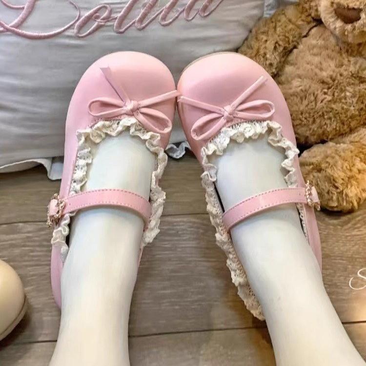 

2025 Summer Cute Flower Bud Bowknot Women s Mary Jane Flats Round Toe Casual Versatile Girly Footwear 40 рожевий