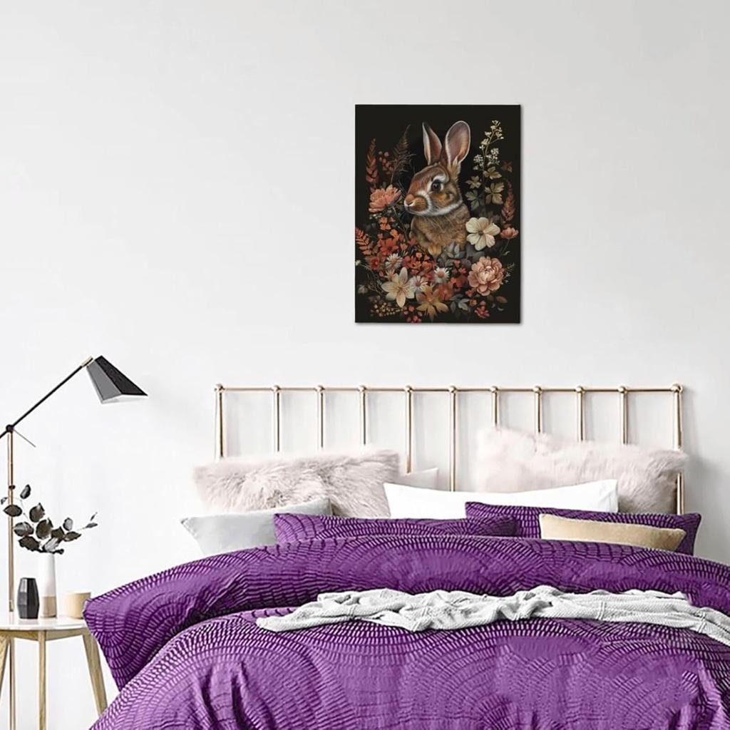 Ewzoet Funny Rabbit Vintage Gothic Bunny With Flowers In Bathtub Bathroom Wall Art Decor Picture Prints Paintings Black And White Farmhouse Animals