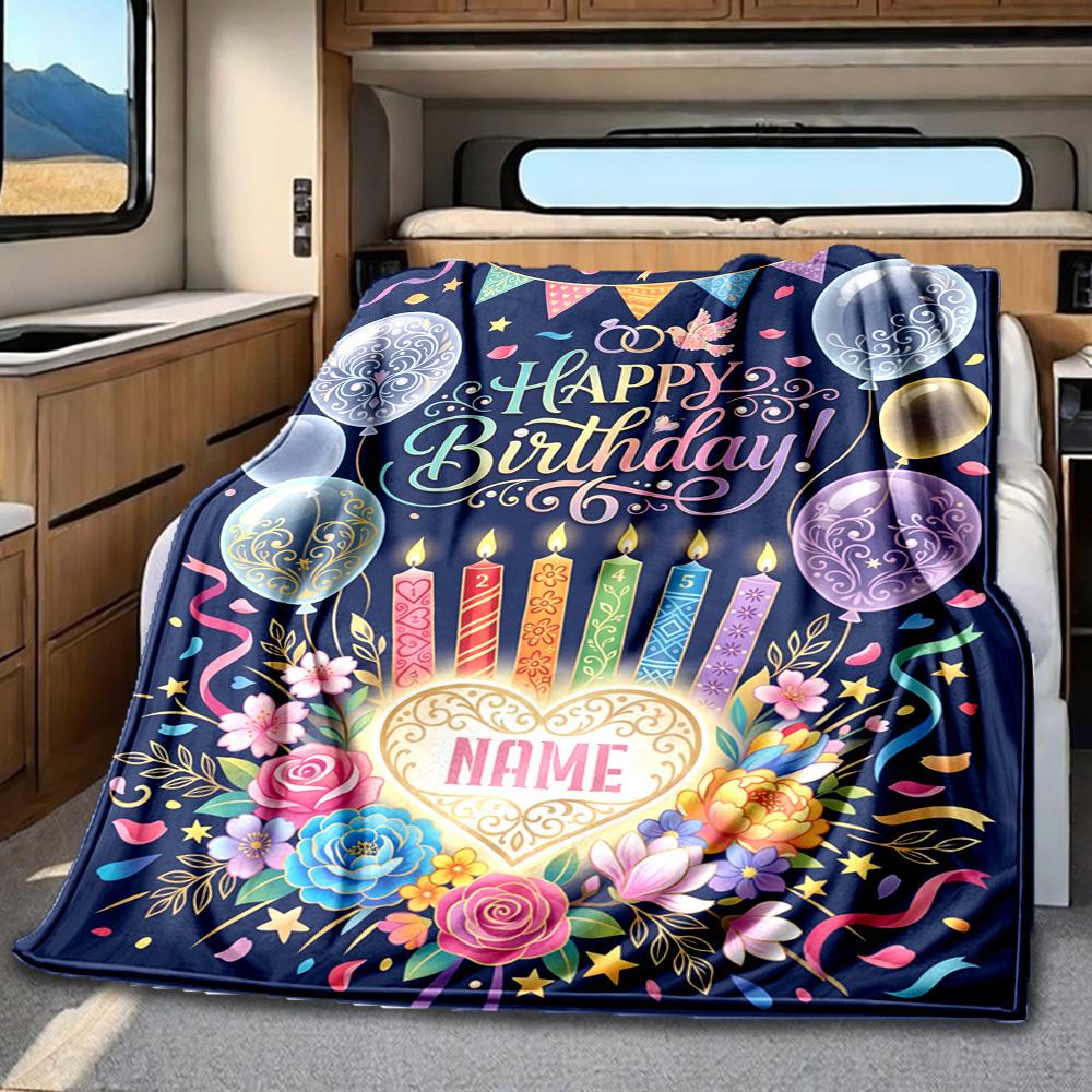 Happy Birthday Celebration Blanket Personalized Name Soft Comfortable Stylish Blanket Car Blanket Perfect For Travel Camping Outdoor Home Suitable For
