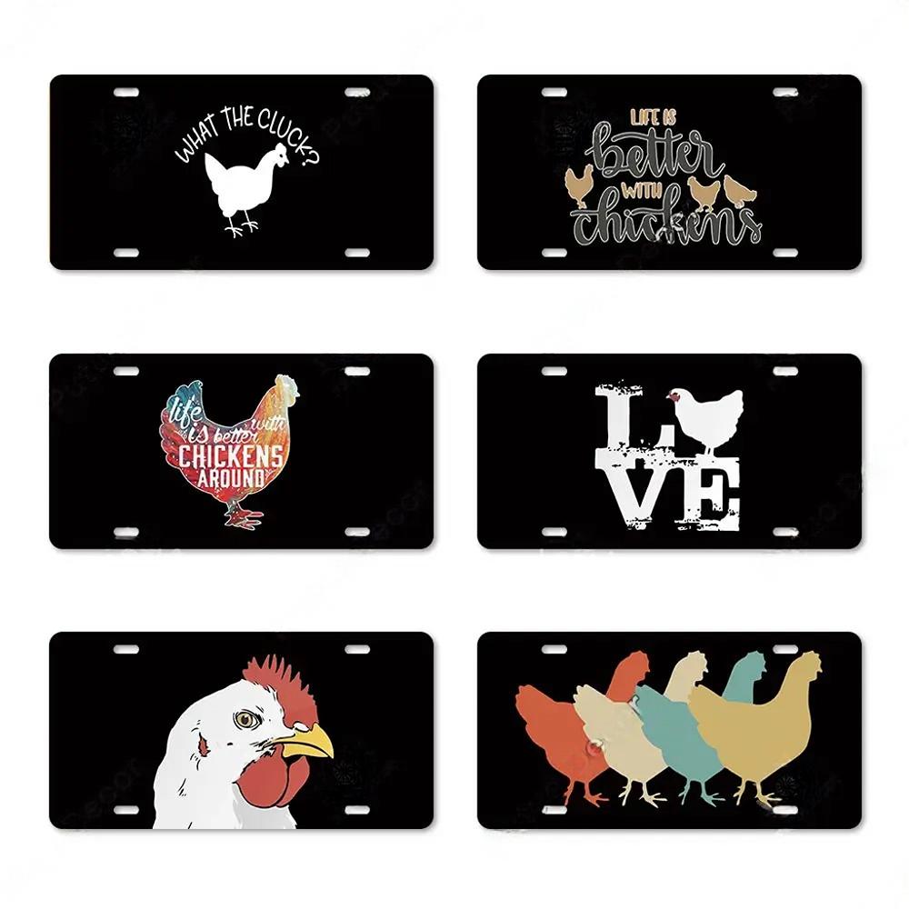 Vintage Metal Chicken Licenses Plate Signs Decor Plaque Metal Decoration for Hen House Door Farmhouse