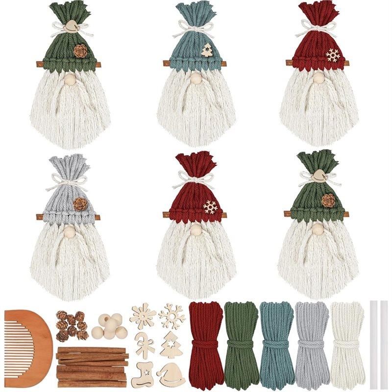 

WON DIY Christmas For Xmas Tree Macrame Gnomes Santa Claus Kit 6 Set, Holiday Party Decor With Instructions