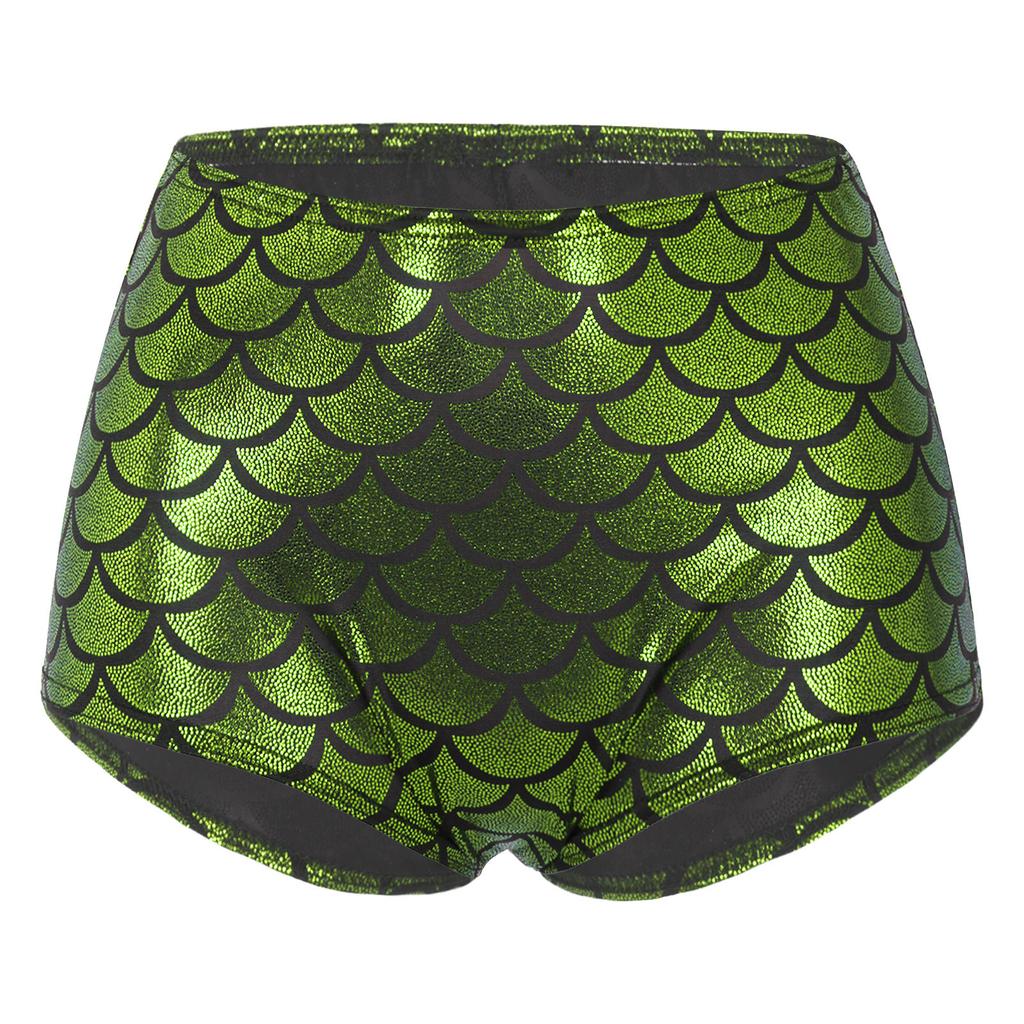 Women's Fish Scale Performance Shorts: Shiny Sequin-like Clubwear for Pole Dance, Mermaid Costume & Festive Swimwear
