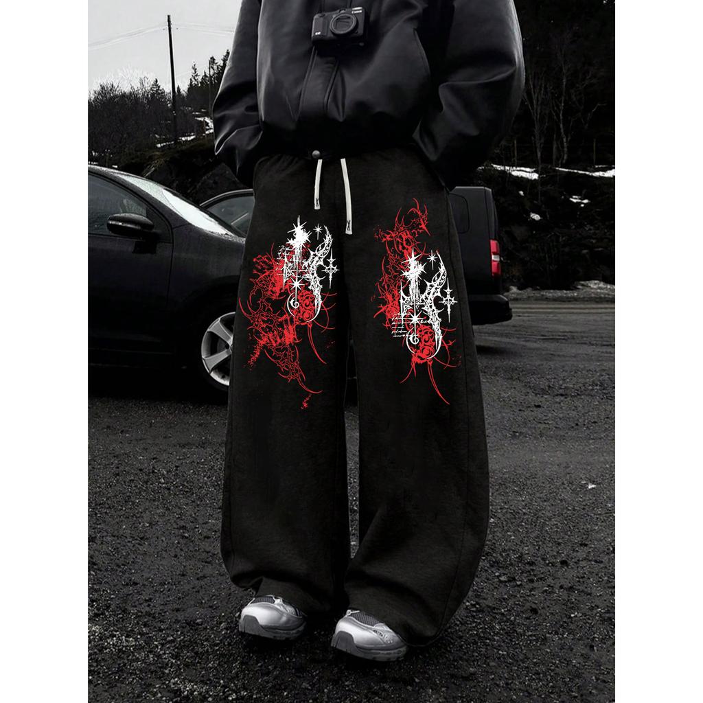 Pantaloni della tuta larghi da uomo in pile a gamba larga pantaloni da loungewear con coulisse in vita vestibilità larga cotone pantaloni da jogging con tasche