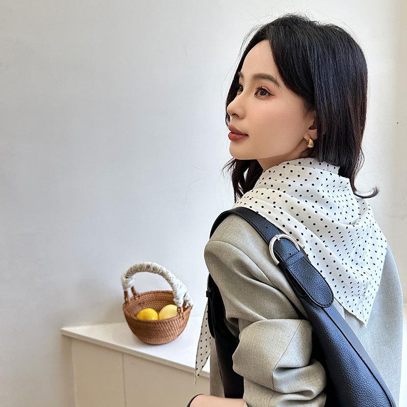 Wholesale Korean Retro Polka Dot Triangle Scarves Women Decorative Large Shawls Silk Autumn Versatile Temperament Accessories