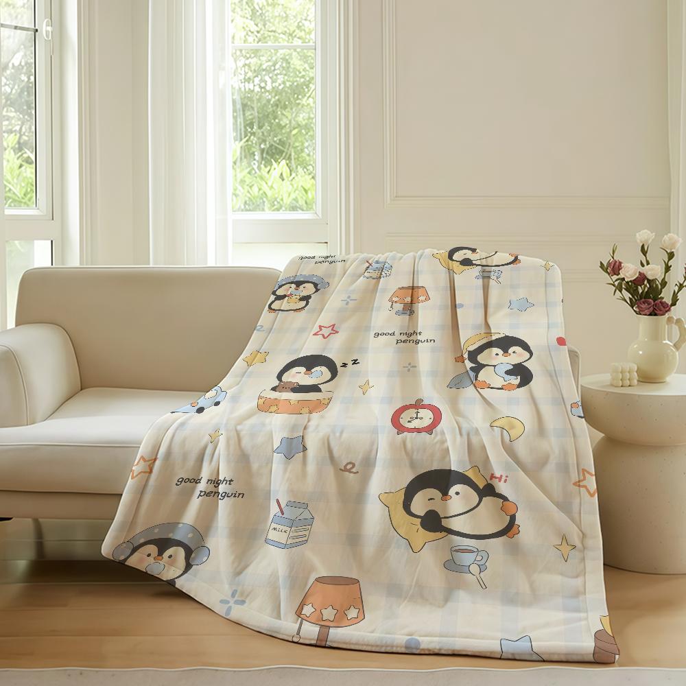 Cartoon Penguin Cute Blanket Warm Soft Suitable For Bedroom Sofa Bed Living Room Office Travel Camping Gifts