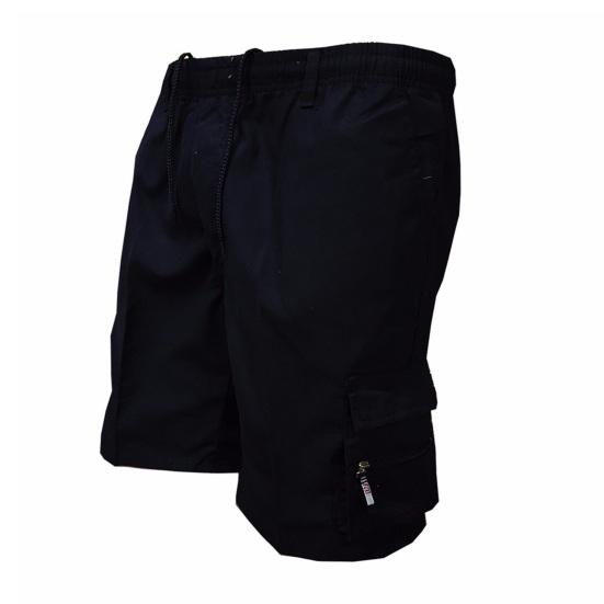 Men Shorts Elastic Waistband Drawstring Large Pockets Cargo Shorts Loose Fit Pure Color Summer Outdoor Sport Shorts