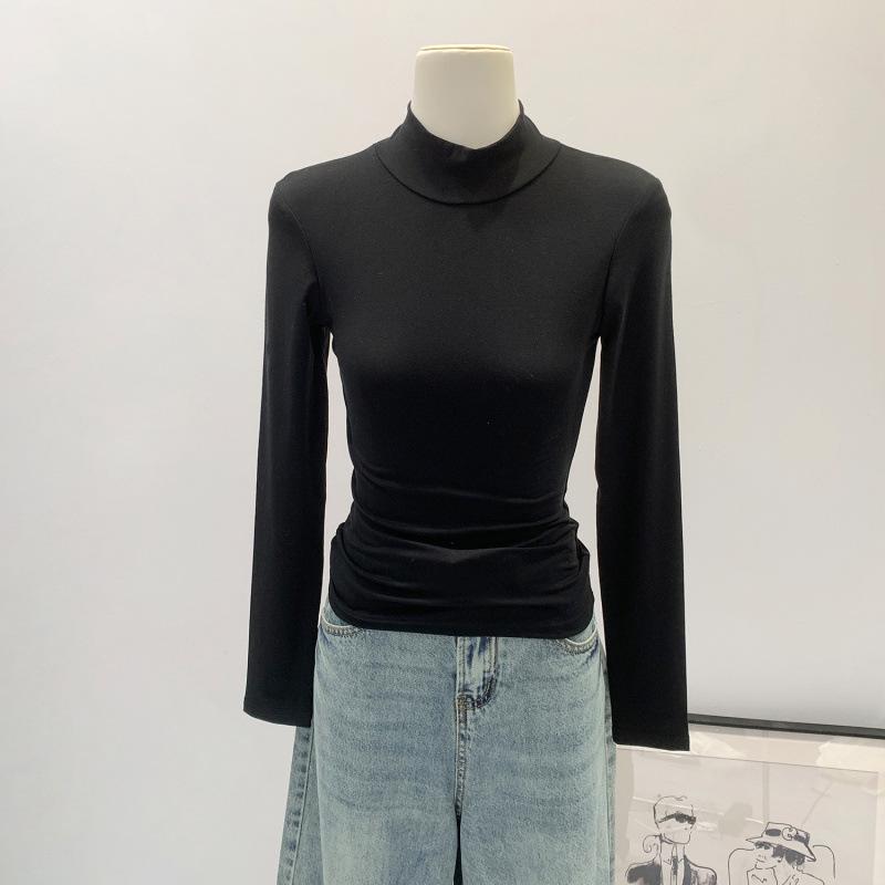 Autumn/Winter 2025 Women s Slim Fit Half-High Collar Top Small чёрный