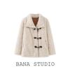 Bana Export Surplus Large Size Off-White Lapel Lamb Wool Faux Fur Thickened Toggle Button Coat for Women