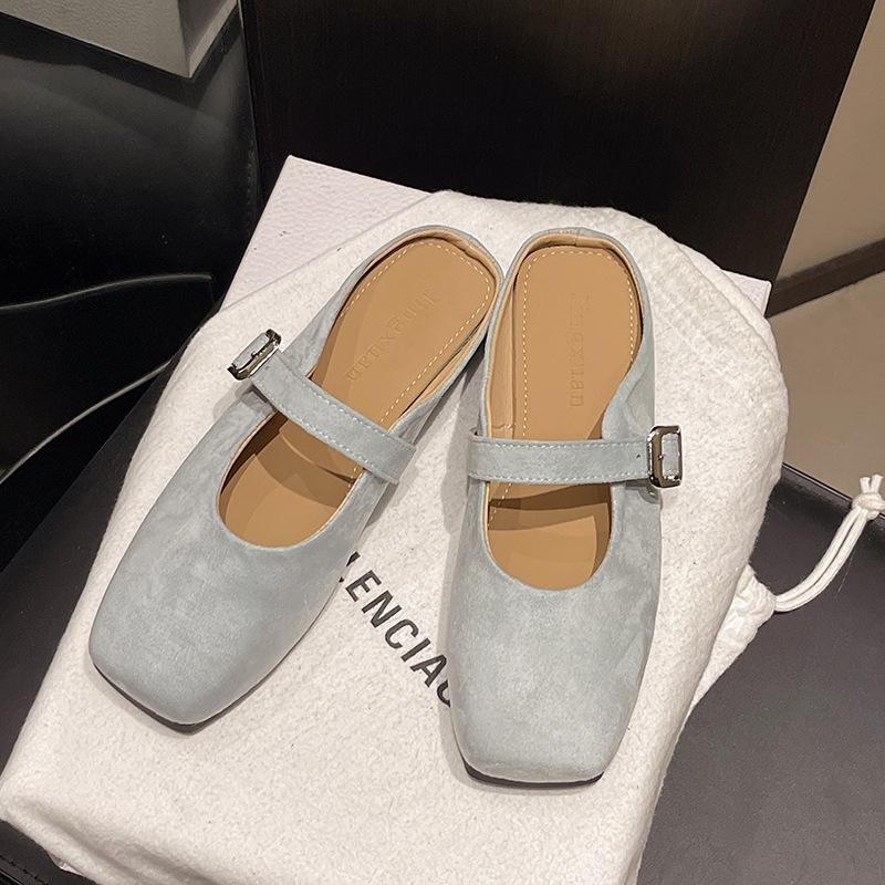 French Evening Breeze Flat-bottomed Bag Head Half Slippers Women's Outer Wear 2025 New Spring and Summer One-pedal Muller Half-tray Single Shoes