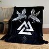 Nordic Ravens & Valknut Symbol Design Patterned Blanket, Flannel, Suitable for All Seasons, Home Decor, Warm and Cozy
