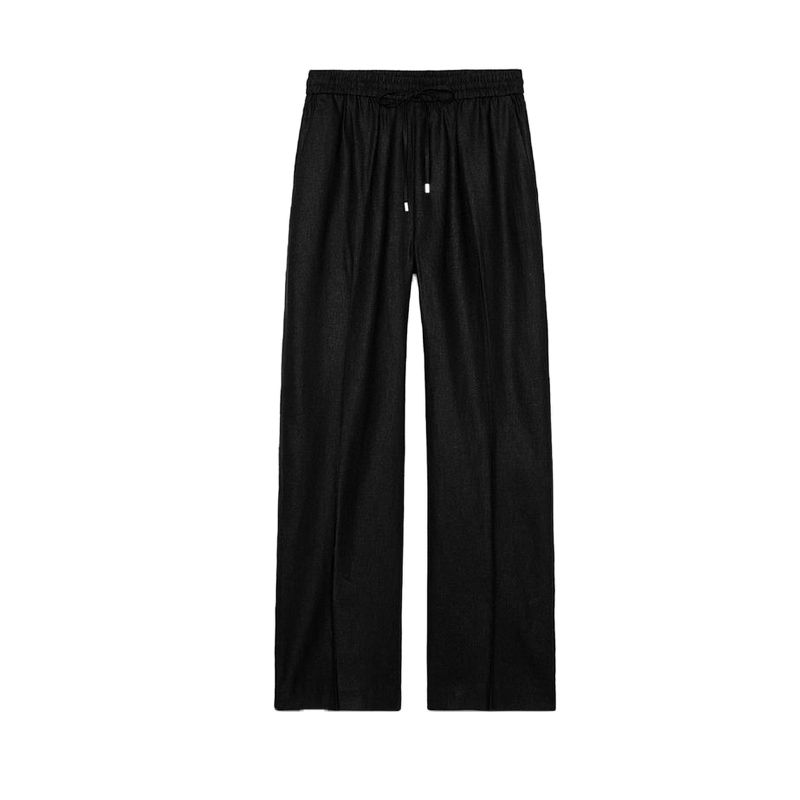 

Summer Lapels Vest Style Tops 2373709 Linen Blend Straight-leg High Waist Casual Trousers 9929041 Black pants L