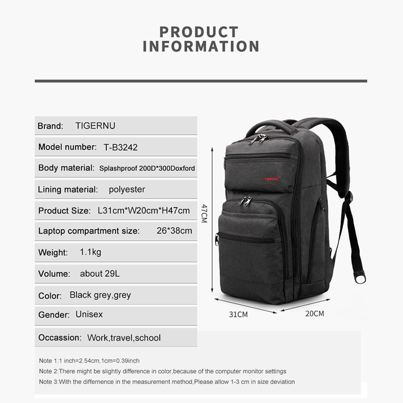 Tigernu Marke 29L Anti-Diebstahl Männer Mode USB Ladegerät Männlichen Mochila 15,6 zoll Laptop Tasche Rucksäcke Reise Casual Schulranzen Für junge