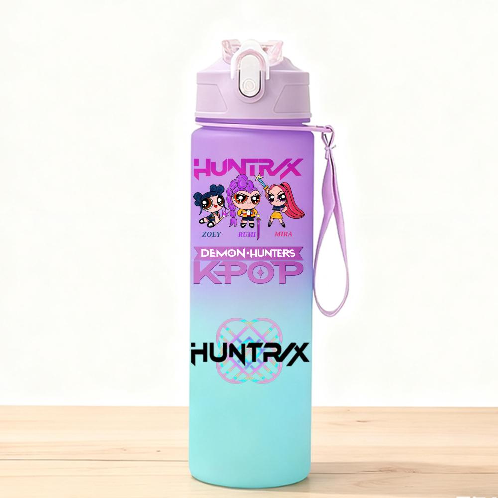 750ML KPop Demon Hunters Sport Water Bottle Adorable Cartoon Anime Plastic Cup Portable Cold Drink Box designed for Children Children