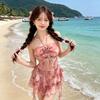 Pure Desire Girl Split Swimsuit Female Beautiful Flowers Small Breasts Gather Neck Swimming Skirt Seaside Bikini Three-piece Set