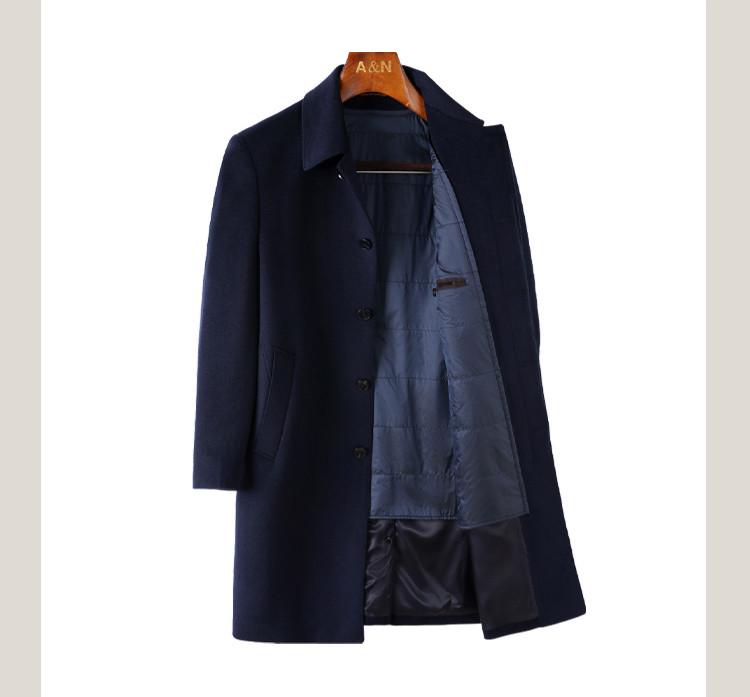 Men's Detachable 100% Cashmere Lined Woolen Coat