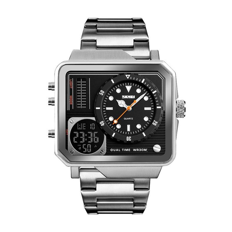 

Skmei Мужские кварцевые часы Цифровые наручные часы из нержавеющей стали Открытый Chrono 1392 серебряный