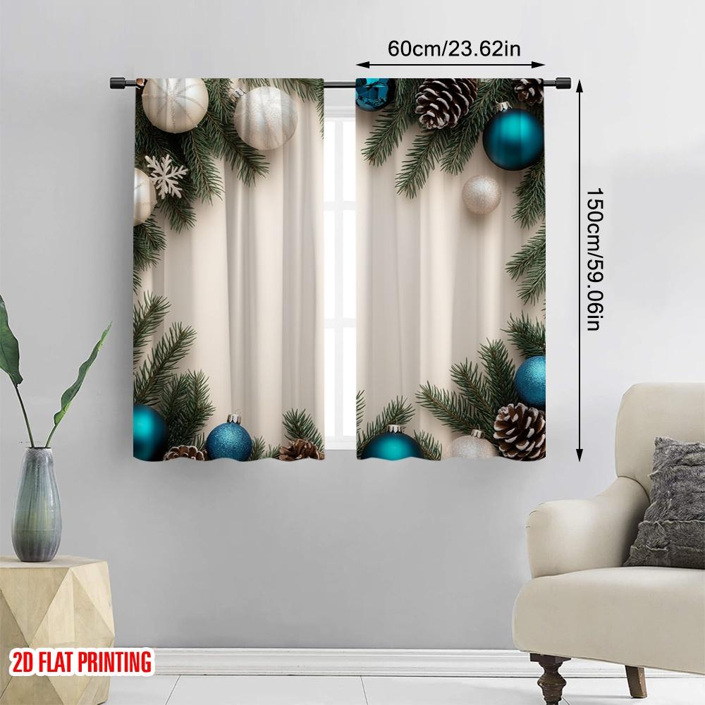 2pcs,2D Plane Printing Pattern Curtains Blue White Pine Christmas (3) 100% Polyester (without Rod) Holiday Use for Bedroom,