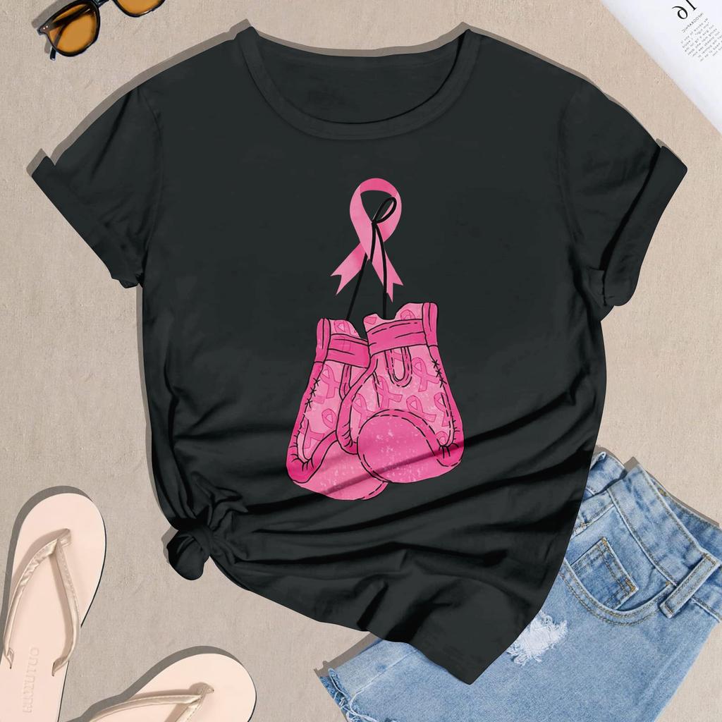 Women's Casual Halloween Breast Print T-Shirt Round Neck Pullover Short Sleeve Top