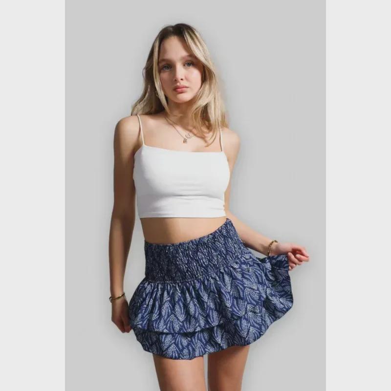2023 Women's Pleated Ruffle Mini Skirt - Floral Print, 13 Colors Available